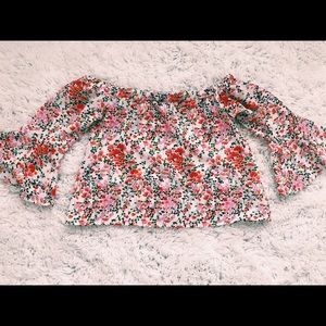 Flowy Floral Cropped Off-The-Shoulder Top